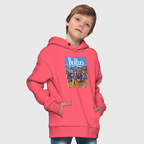 Детское худи оверсайз Ливерпульская четвёрка на природе / Коралловый – фото 4