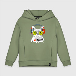 Детское худи оверсайз Бульдог в наушниках и очках