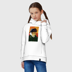 Толстовка оверсайз детская Кот Ван Гога портрет с отрезанным ухом - пародия, цвет: белый — фото 2