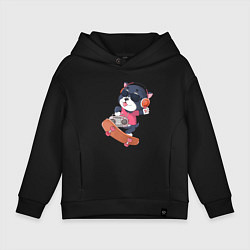 Толстовка оверсайз детская Собака на скейтборде, цвет: черный