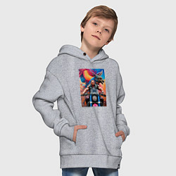 Толстовка оверсайз детская Арнольд Шварценеггер на мотоцикле - нейросеть, цвет: меланж — фото 2