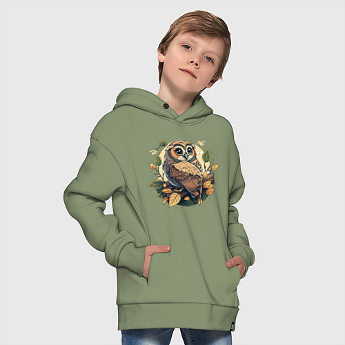 Детское худи оверсайз Сова на ветке на фоне луны / Авокадо – фото 4