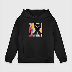 Толстовка оверсайз детская Черный кот из нейросети, цвет: черный