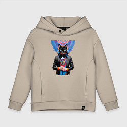 Детское худи оверсайз Модная чёрная кошечка в кожаной куртке