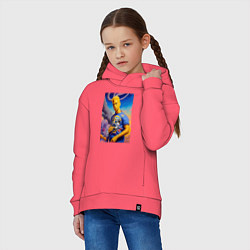 Толстовка оверсайз детская Подросший Барт Симпсон - фантазия - нейросеть, цвет: коралловый — фото 2