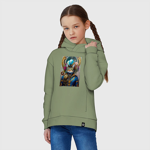 Детское худи оверсайз Портрет кота - стимпанк - нейросеть / Авокадо – фото 3