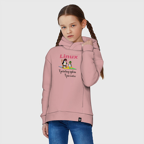 Детское худи оверсайз Линукс пингвин система / Пыльно-розовый – фото 3