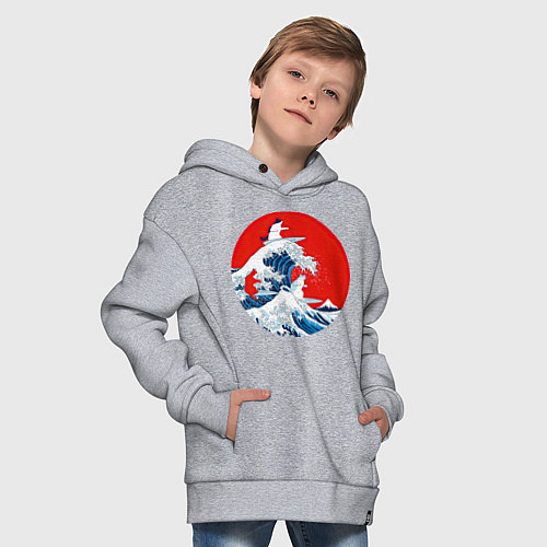 Детское худи оверсайз Японская волна с котами / Меланж – фото 4