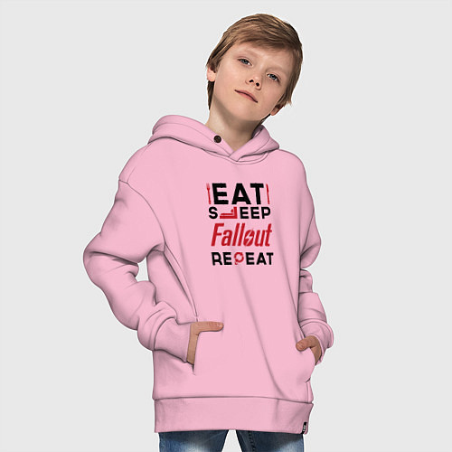 Детское худи оверсайз Надпись: eat sleep Fallout repeat / Светло-розовый – фото 4