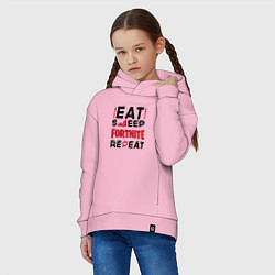 Толстовка оверсайз детская Надпись: eat sleep Fortnite repeat, цвет: светло-розовый — фото 2