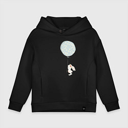 Толстовка оверсайз детская Милый кролик с шариком в цветочек, цвет: черный