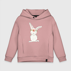 Толстовка оверсайз детская Милый кролик с венком на голове, цвет: пыльно-розовый