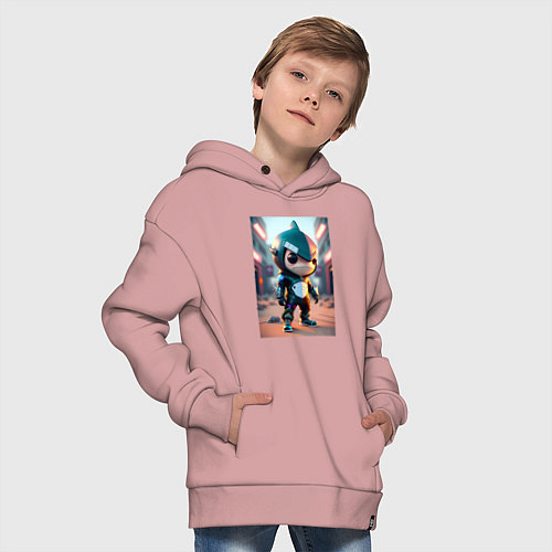 Детское худи оверсайз Акулёныш - киберпанк - нейросеть / Пыльно-розовый – фото 4