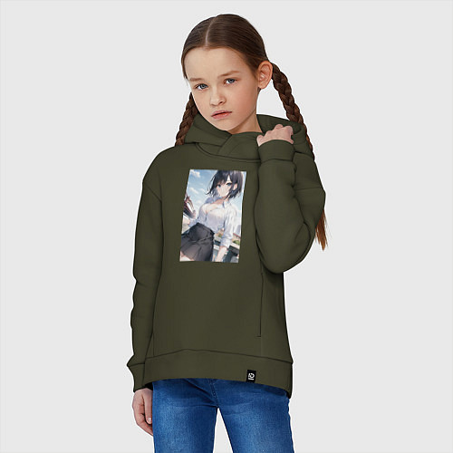Детское худи оверсайз Anime girl in town / Хаки – фото 3