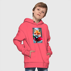 Толстовка оверсайз детская Лисичка в модной куртке, цвет: коралловый — фото 2