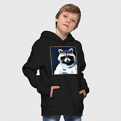 Толстовка оверсайз детская Енот космонавт, цвет: черный — фото 2