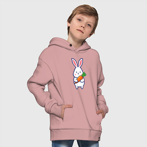Детское худи оверсайз Милый заяц с морковью / Пыльно-розовый – фото 4