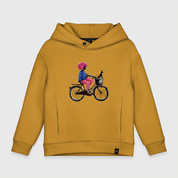 Толстовка оверсайз детская Девушка с собачкой на велосипеде, цвет: горчичный
