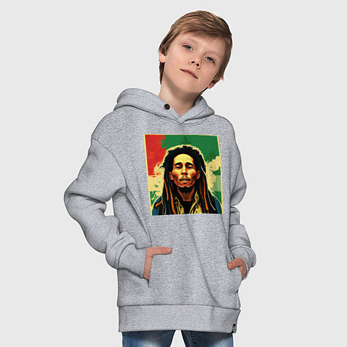 Детское худи оверсайз Боб Марли в красных цветах граффити / Меланж – фото 4