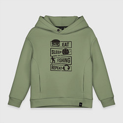 Толстовка оверсайз детская Eat sleep fishing repeat, цвет: авокадо