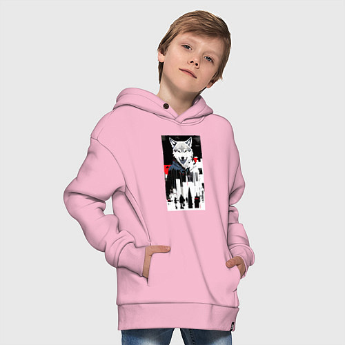 Детское худи оверсайз Волчара в мегаполисе - нейроарт / Светло-розовый – фото 4