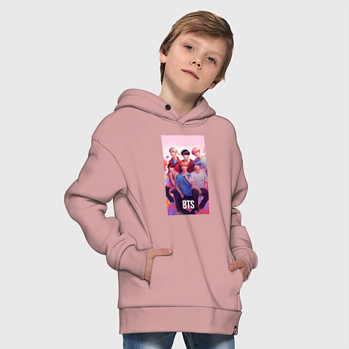 Детское худи оверсайз BTS art anime style / Пыльно-розовый – фото 4