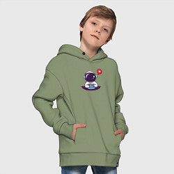 Толстовка оверсайз детская Космонавт, кофе и сердечко, цвет: авокадо — фото 2