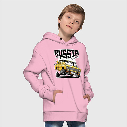 Детское худи оверсайз Russia tuning car / Светло-розовый – фото 4