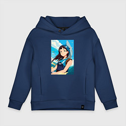 Толстовка оверсайз детская Девочка и океан, цвет: тёмно-синий