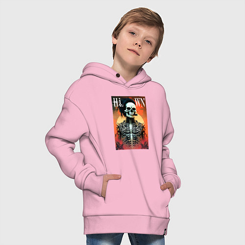 Детское худи оверсайз Крутой чувак - скелет - хэллоуин / Светло-розовый – фото 4