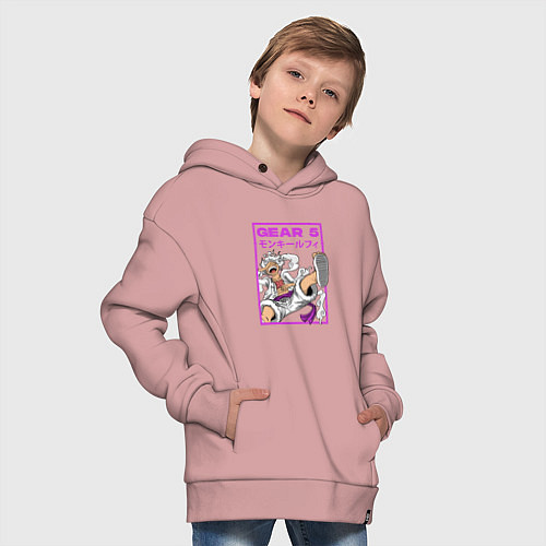 Детское худи оверсайз One piece - gear 5 белый / Пыльно-розовый – фото 4