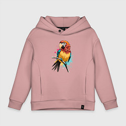 Толстовка оверсайз детская Акварельный попугай, цвет: пыльно-розовый