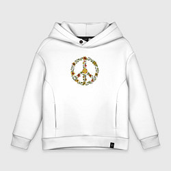 Толстовка оверсайз детская Пацифик знак хиппи цветы, цвет: белый