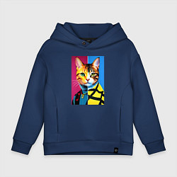 Толстовка оверсайз детская Портрет модного кота - поп-арт, цвет: тёмно-синий