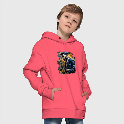 Детское худи оверсайз Чернокожий саксофонист / Коралловый – фото 4