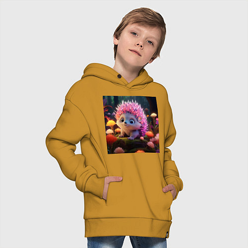 Детское худи оверсайз Ежик в лесу / Горчичный – фото 4