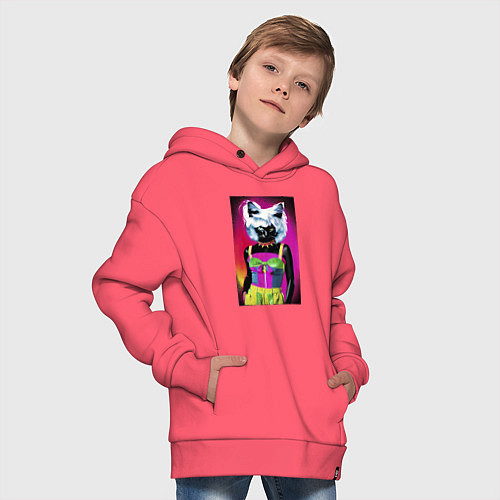 Детское худи оверсайз Cat fashionista - pop art - neural network / Коралловый – фото 4