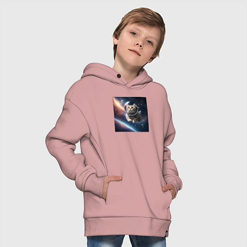 Детское худи оверсайз Котик космонавт в космосе / Пыльно-розовый – фото 4