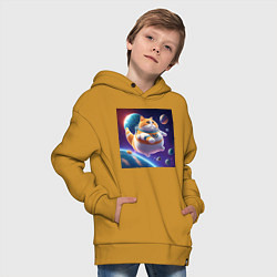 Толстовка оверсайз детская Толстый кот в космосе, цвет: горчичный — фото 2