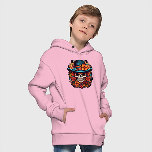 Детское худи оверсайз Череп в шляпе Хэллоуин / Светло-розовый – фото 4