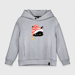 Детское худи оверсайз Новогодний черный кот в новогоднем колпаке