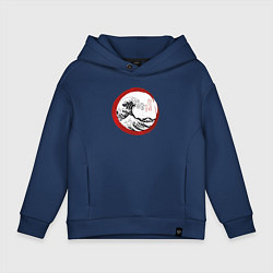 Толстовка оверсайз детская Волна от Канагава, цвет: тёмно-синий