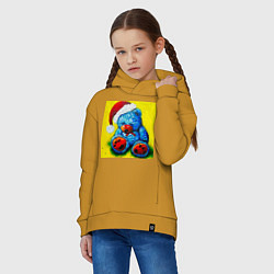 Толстовка оверсайз детская Плюшевый синий Санта мишка, цвет: горчичный — фото 2