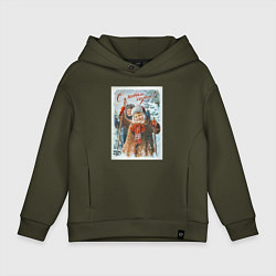Толстовка оверсайз детская Два мальчика с лыжными палками, цвет: хаки