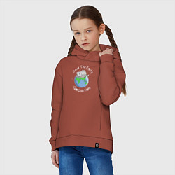 Толстовка оверсайз детская Save the earth cats live here, цвет: кирпичный — фото 2