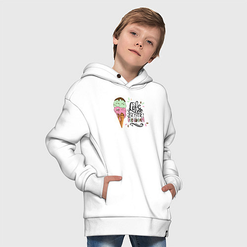 Детское худи оверсайз Life is better with ice cream / Белый – фото 4