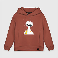 Толстовка оверсайз детская Лама - альпака с бокалом, цвет: кирпичный