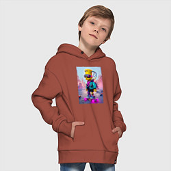 Толстовка оверсайз детская Барт Симпсон на скейтборде - киберпанк, цвет: кирпичный — фото 2