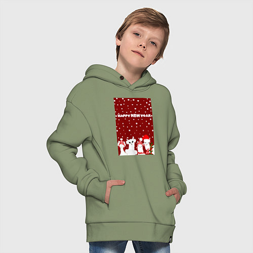 Детское худи оверсайз Семья лам на новогодних каникулах / Авокадо – фото 4