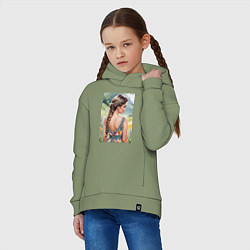 Толстовка оверсайз детская Девушка на лугу, цвет: авокадо — фото 2